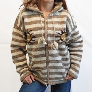 Oversized Tan and Ivory Hooded Sweater